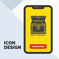 Box. chest. gold. reward. treasure Glyph Icon in Mobile for Download Page. Yellow Background vector