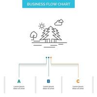 Mountain. hill. landscape. nature. clouds Business Flow Chart Design with 3 Steps. Line Icon For Presentation Background Template Place for text vector