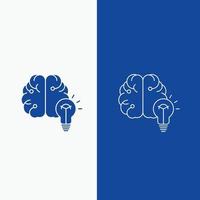 idea. business. brain. mind. bulb Line and Glyph web Button in Blue color Vertical Banner for UI and UX. website or mobile application vector