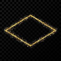 Gold glitter frame. Rhombus frame with shiny sparkles on dark transparent background. Vector illustration