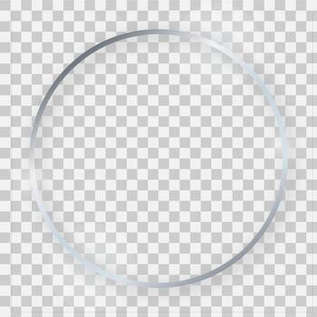 Silver shiny round frame with glowing effects and shadows on transparent background. Vector illustration