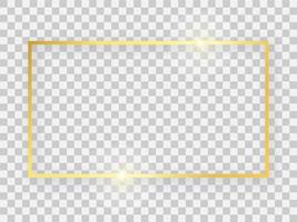 Gold shiny 16x9 rectangular frame with glowing effects and shadows on transparent background. Vector illustration