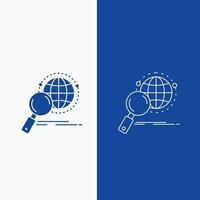 global. globe. magnifier. research. world Line and Glyph web Button in Blue color Vertical Banner for UI and UX. website or mobile application vector