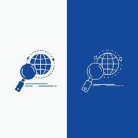 global. globe. magnifier. research. world Line and Glyph web Button in Blue color Vertical Banner for UI and UX. website or mobile application vector