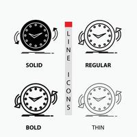 Backup. clock. clockwise. counter. time Icon in Thin. Regular. Bold Line and Glyph Style. Vector illustration