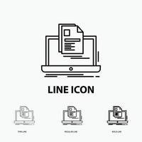 account. Laptop. Report. Print. Resume Icon in Thin. Regular and Bold Line Style. Vector illustration