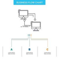 local. lan. connection. sync. computer Business Flow Chart Design with 3 Steps. Line Icon For Presentation Background Template Place for text vector