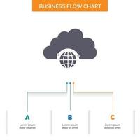network. city. globe. hub. infrastructure Business Flow Chart Design with 3 Steps. Glyph Icon For Presentation Background Template Place for text. vector