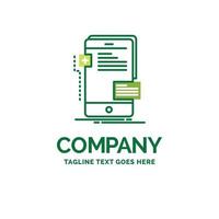 frontend. interface. mobile. phone. developer Flat Business Logo template. Creative Green Brand Name Design. vector