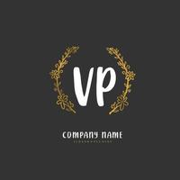 vp escritura a mano inicial y diseño de logotipo de firma con círculo. hermoso diseño de logotipo escrito a mano para moda, equipo, boda, logotipo de lujo. vector