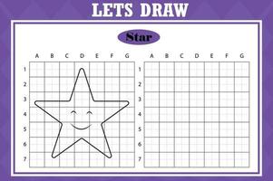 Draw cute star. Grid copy worksheet. educational children game. Drawing activity for toddlers and kids. Vector Holiday drawing practice worksheet.