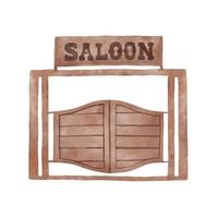 Hand drawing watercolor saloon door. Wild west theme thing isolated on white background. vector