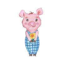 Cute watercolor piglet vector