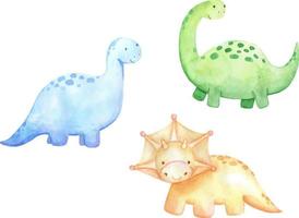 set of cute watercolor dinosaurs. Illustrations for children isolated on a white background vector