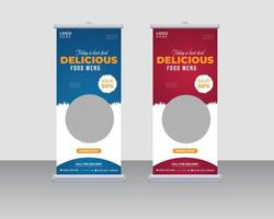 Delicious food roll up banner design template. food Roll up banner design with two-color, Vector illustration template