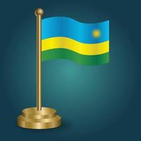 Rwanda national flag on golden pole on gradation isolated dark background. table flag, vector illustration