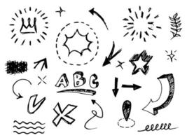 Doodle elements for concept design on set. isolated on white background. Infographic elements. Emphasis, curly swishes, swoops, swirl, arrow. vector illustration.