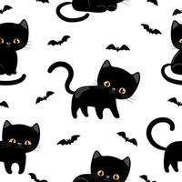 patrones sin fisuras de halloween con gatos negros y murciélagos. diseño feliz de vacaciones. ilustración vectorial vector