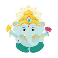 Goddess Ganesha is the Indian god of wealth and abundance. Vector cartoon illustration isolated on white background.