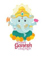 feliz ganesh chaturthi saludos. diseño para pancarta o afiche de vacaciones. fiestas tradicionales indias. ilustración vectorial aislado sobre fondo blanco. vector