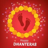 Happy Dhanteras Indian festival of lights Diwali concept with Goddess Maa Lakshmi. Vector illustration for poster or banner.