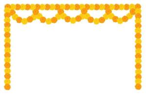 Traditional Indian flower garland frame with marigold flowers. Decoration for Indian Hindu holidays. Vector illustration isolated on white background.