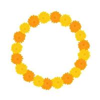 Traditional Indian flower garland frame with marigold flowers. Decoration for Indian Hindu holidays. Vector illustration isolated on white background.