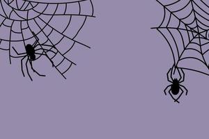 Halloween spider web and spiders on color background. Vector illustration