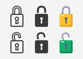 Lock icon set. Different lock collection, Locked lock in flat style and outline. Vector