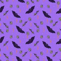 Halloween background. Vector seamless pattern with bats, skulls. Spooky season.