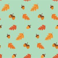 Seamless autumn pattern with falling oak leaves and acorns. Colorful vector art design. Abstract nature background.