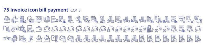 Collection of icons related to Bill payments and Invoice, including icons like Purchase, dollar, Debit card, Receipt and more. vector illustrations, Pixel Perfect