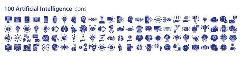 Collection of icons related to Artificial intelligence and machine learning, including icons like Monitor, web, phone, Laptop and more. vector illustrations, Pixel Perfect