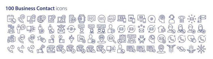 Collection of icons related to Business contact information, including icons like Phone chat, Email, Support, Contacts and more. vector illustrations, Pixel Perfect