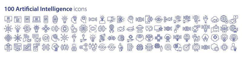 Collection of icons related to Artificial intelligence and machine learning, including icons like Monitor, web, phone, Laptop and more. vector illustrations, Pixel Perfect