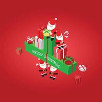 plantilla de banner de navidad isométrica con caja de regalo de navidad en forma de árbol de navidad vector