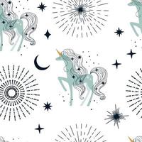 patrón con unicornios y estrellas en estilo escandinavo vector