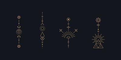 conjunto de arte de línea de luna y sol. símbolos lineales boho mínimos. elemento místico celestial. ilustración de arte de línea vectorial. vector