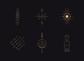 Set of moon and sun line art. Minimal boho linear symbols. Celestial mystic element. Vector line art illustration.