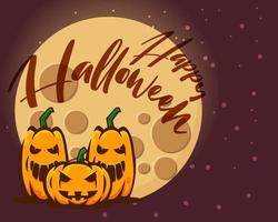 Halloween in the night with scare pumpkins. Editable text with background template vector