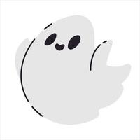 Doodle style smiling ghost character. Simple icon for Halloween spooky decoration vector