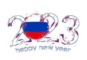 2023 Year in grunge style with flag of Russia. vector