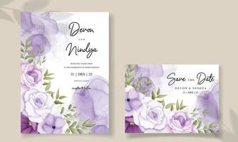 Elegant wedding invitation card with purple flower decoration vector