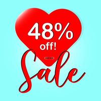 red heart special sale banner on blue background for Valentine's Day and Mother's Day. vector