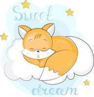 cute cartoon fox sleeping on a cloud vector