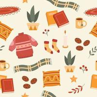 Cozy winter objects seamless pattern vector