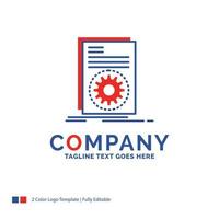 Company Name Logo Design For Code. executable. file. running. script. Blue and red Brand Name Design with place for Tagline. Abstract Creative Logo template for Small and Large Business. vector