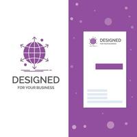 logotipo de empresa para empresa. internacional. red. la red. web. plantilla de tarjeta de visita de negocio púrpura vertical. ilustración de vector de fondo creativo