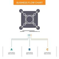 Base. center. connection. data. hub Business Flow Chart Design with 3 Steps. Glyph Icon For Presentation Background Template Place for text. vector
