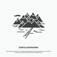 . Mountain. hill. landscape. rocks. crack Icon. glyph vector gray symbol for UI and UX. website or mobile application